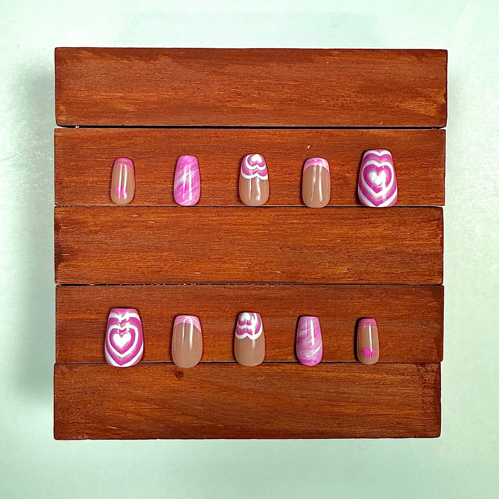 Pink Marble Heart Press-On Nails