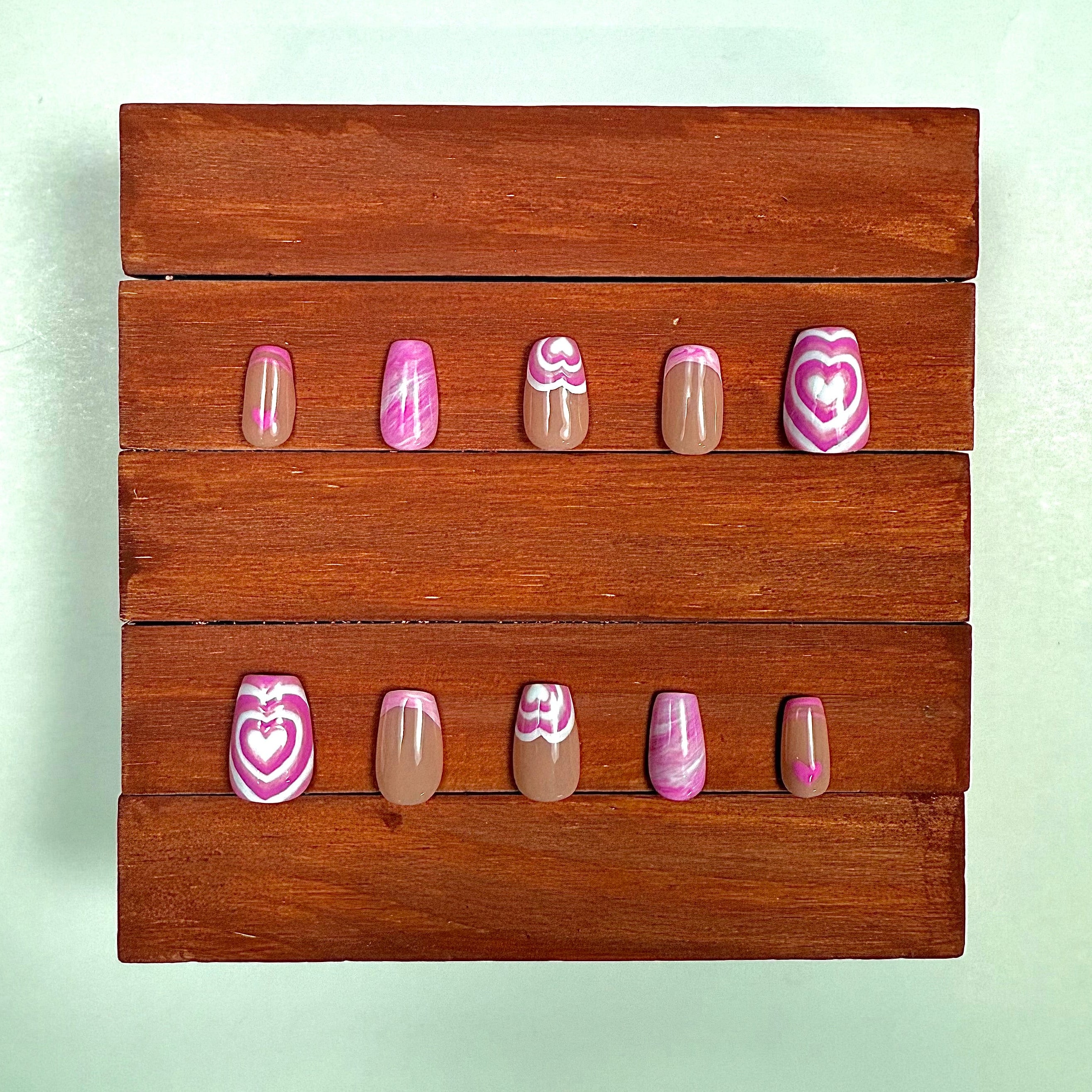 Pink Marble Heart Press-On Nails
