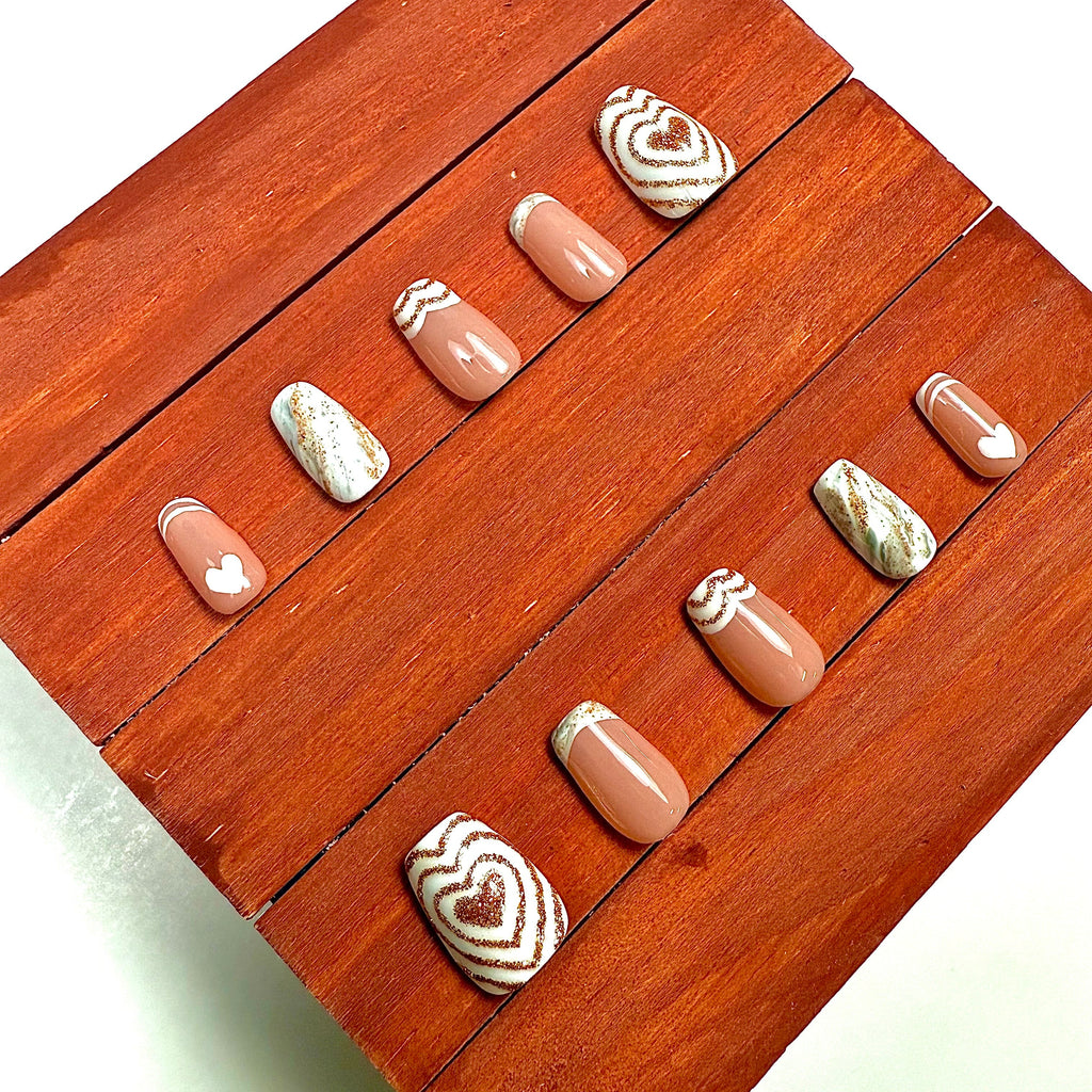 Gold Marble Heart Press-On Nails