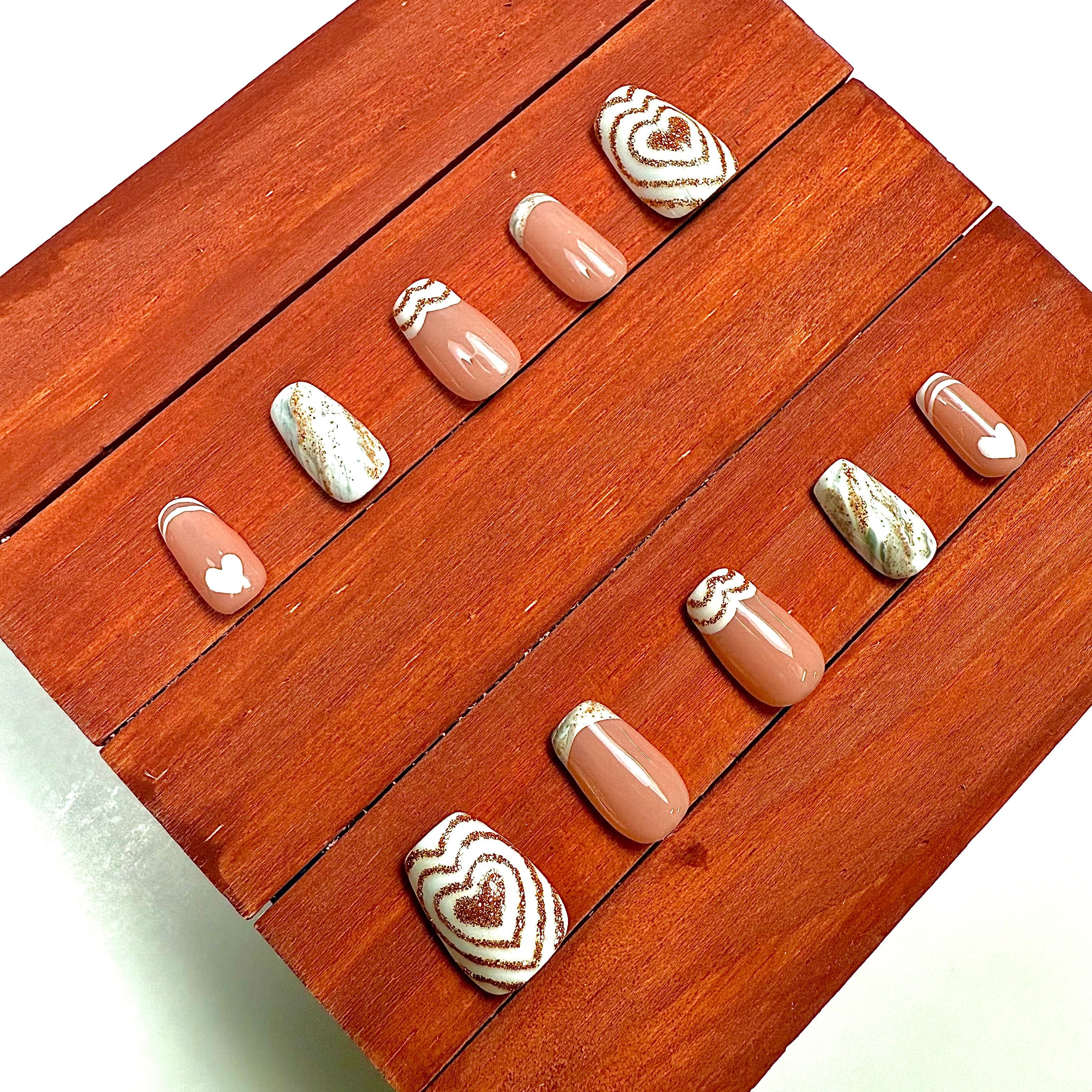 Gold Marble Heart Press-On Nails