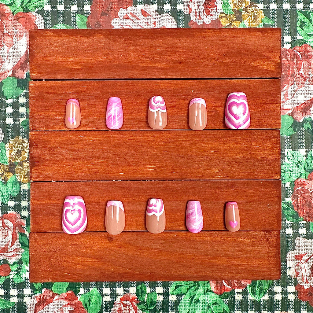 Pink Marble Heart Press-On Nails