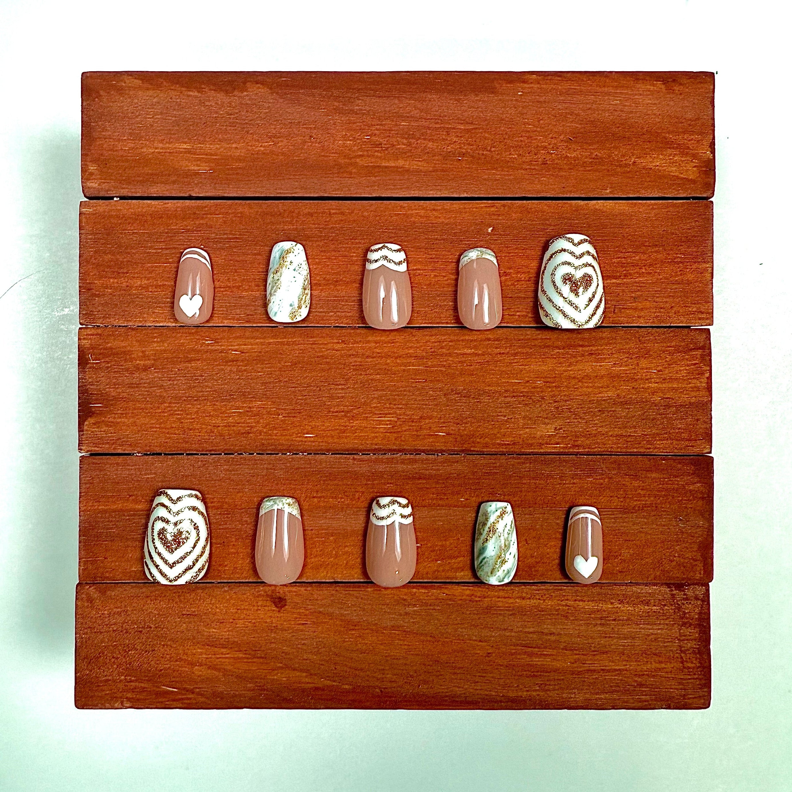 Gold Marble Heart Press-On Nails