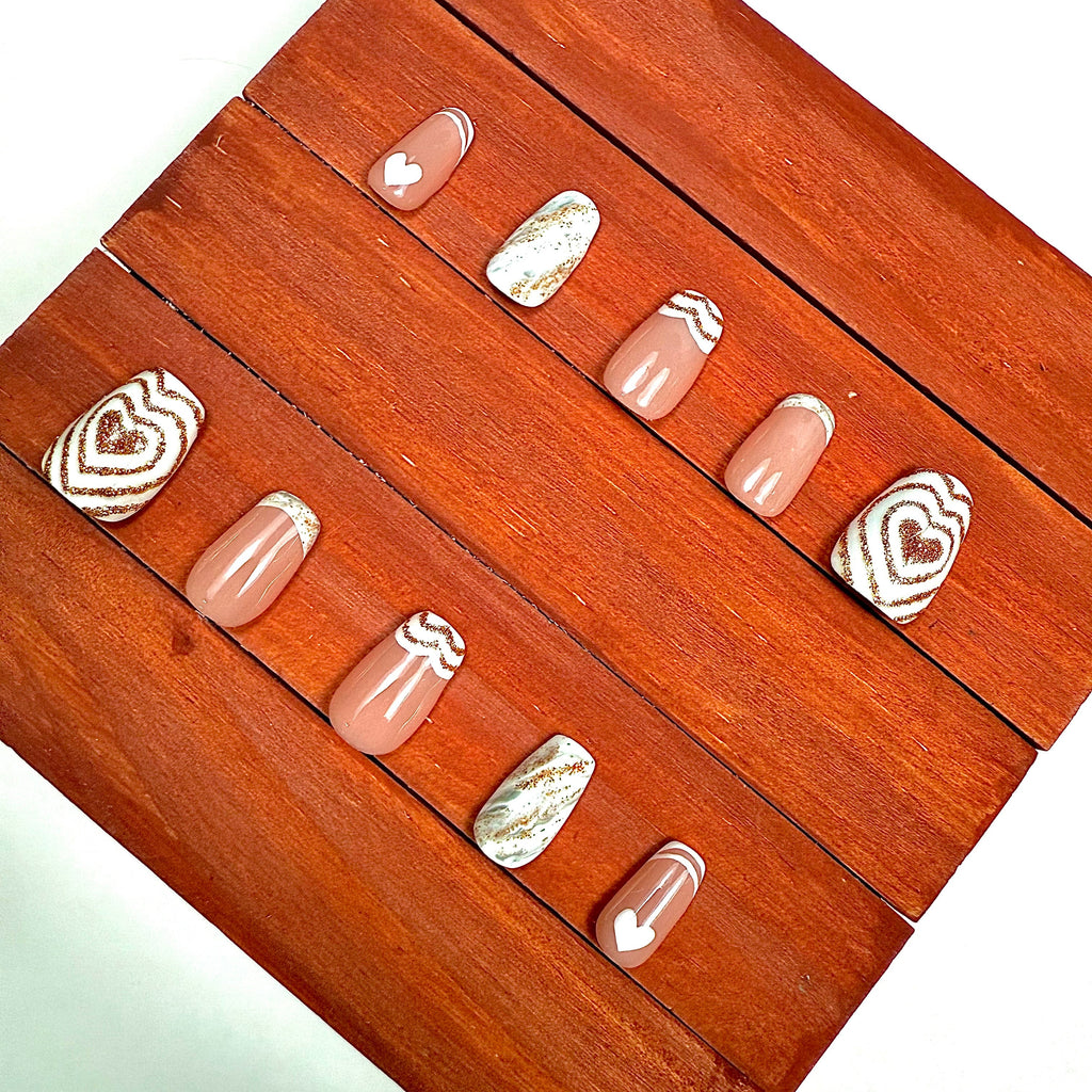 Gold Marble Heart Press-On Nails