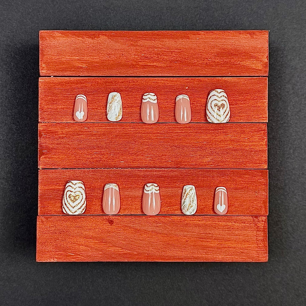 Gold Marble Heart Press-On Nails
