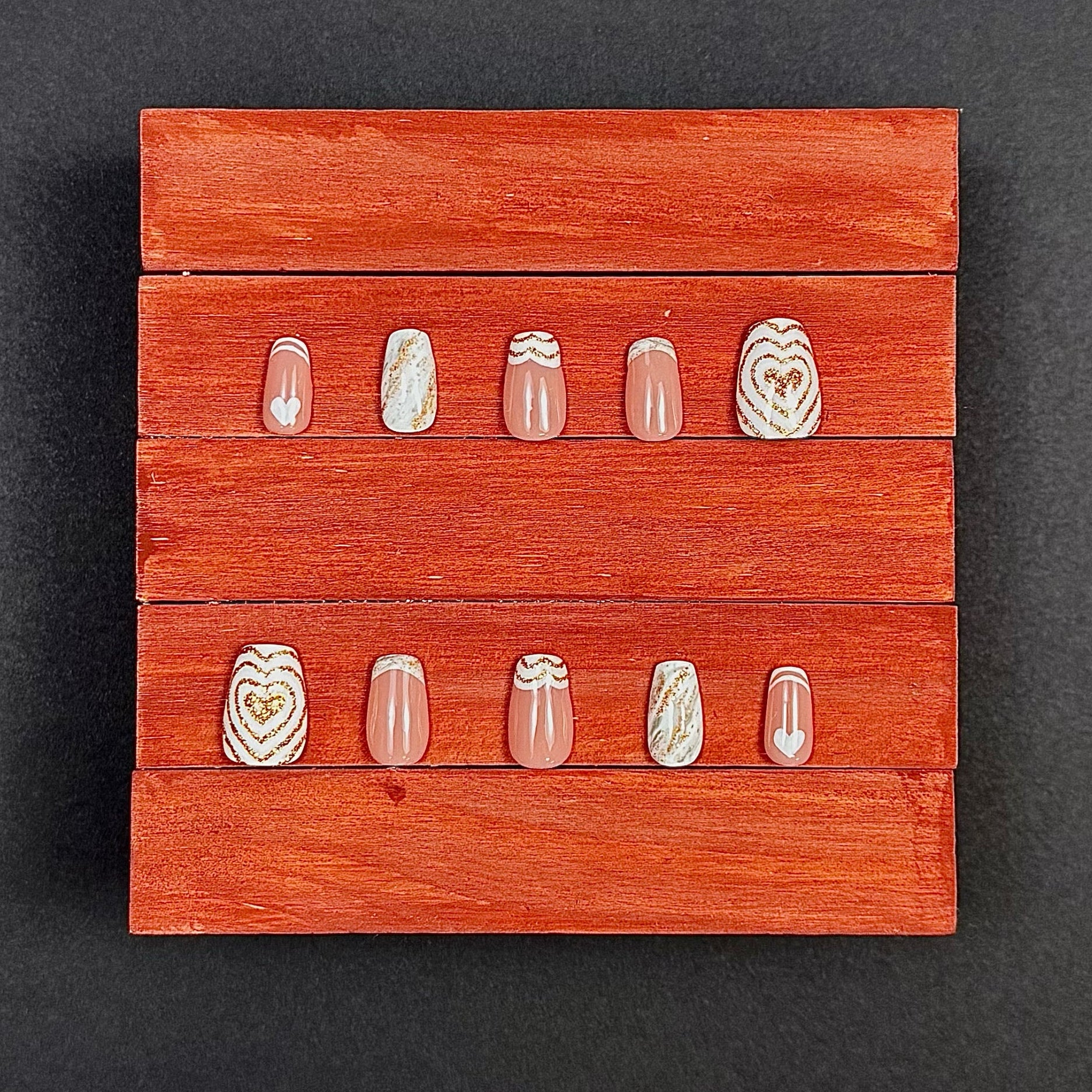 Gold Marble Heart Press-On Nails