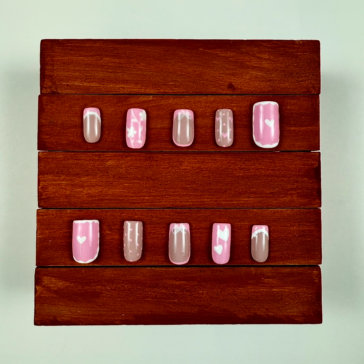 Pink and White Press On Nails